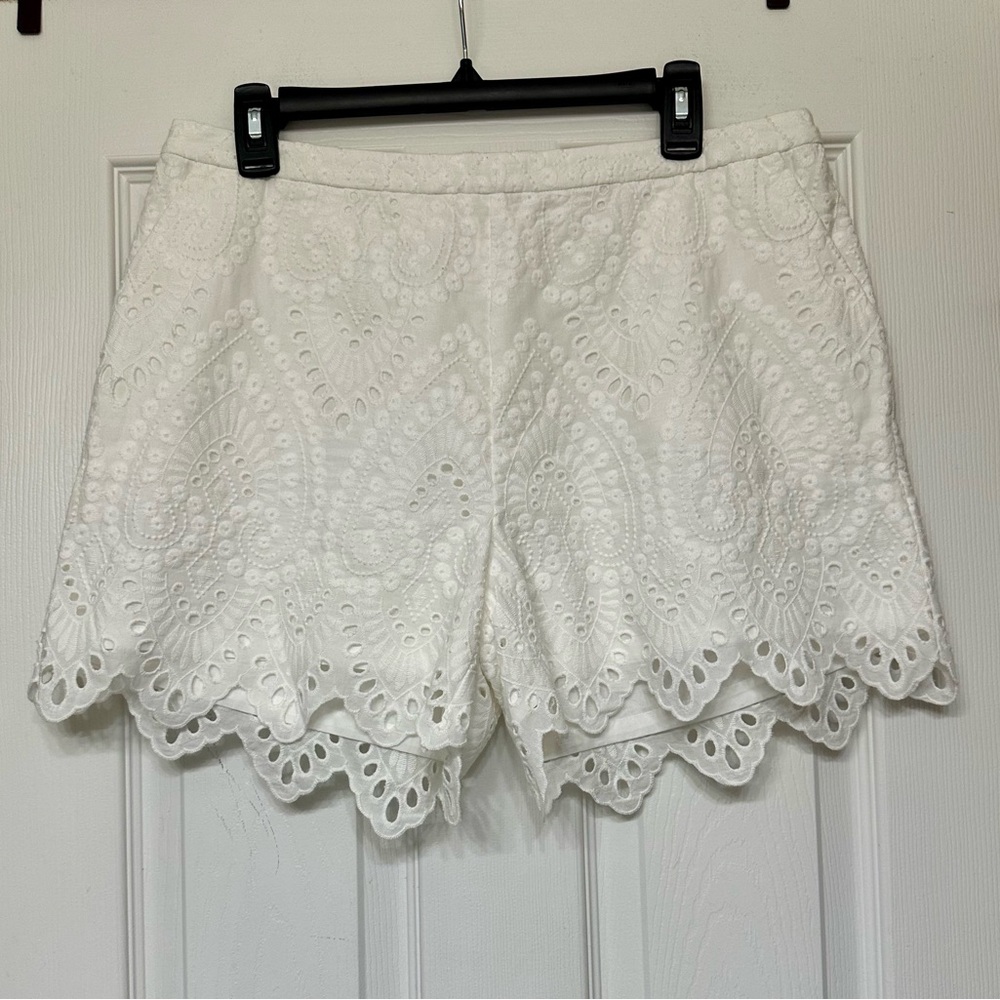 Trina Turk White High Waist Lace Shorts